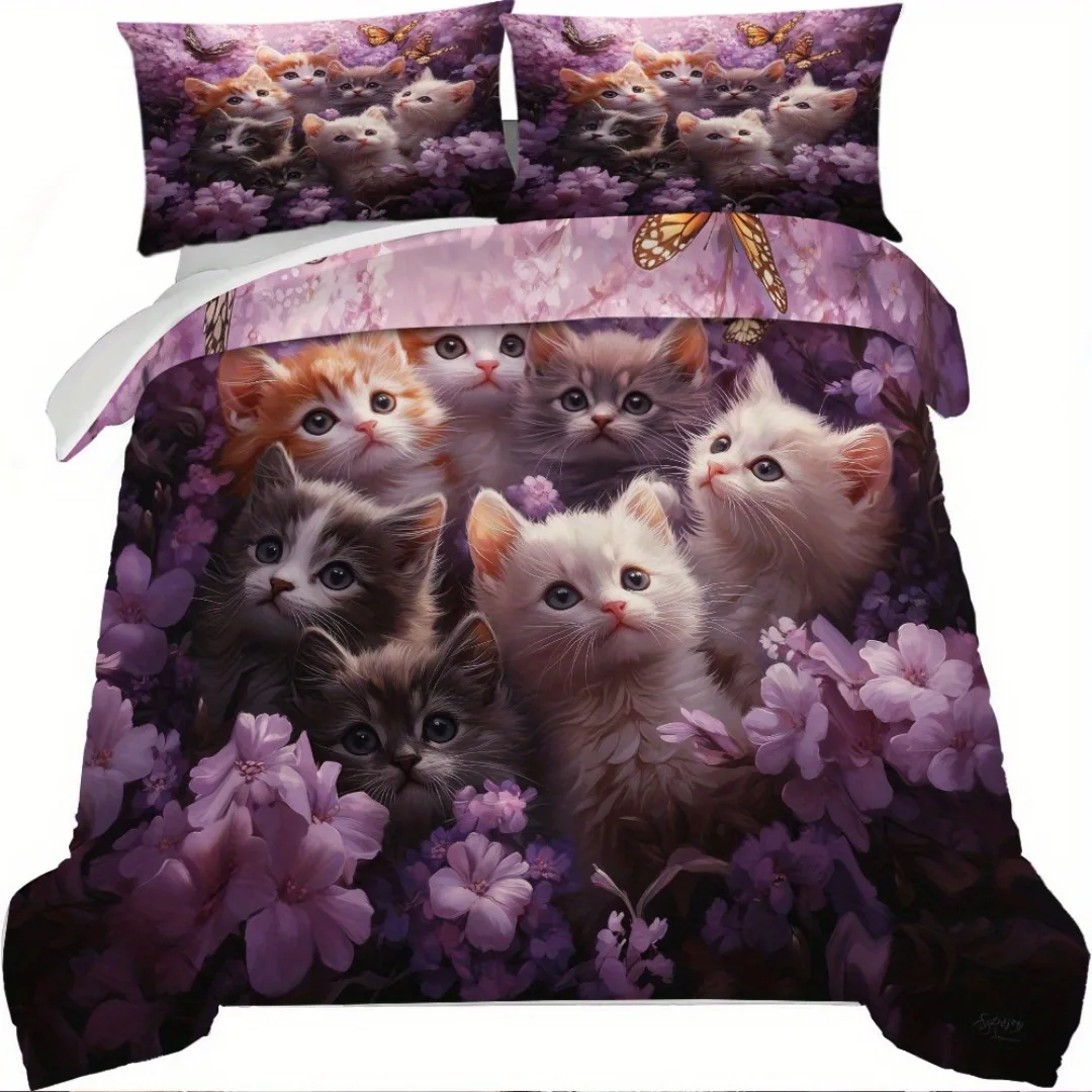 3pcs Lovely Purple Cat Flower 3D Print Bedding Set Soft Duvet Cover King Queen Twin Single Size Birthday Gift Bedroom Decoration
3pcs Lovely Purple Cat Flower 3D Print Bedding Set Soft Duvet Cover King Queen Twin Single Size Birthday Gift Bedroom Decoration