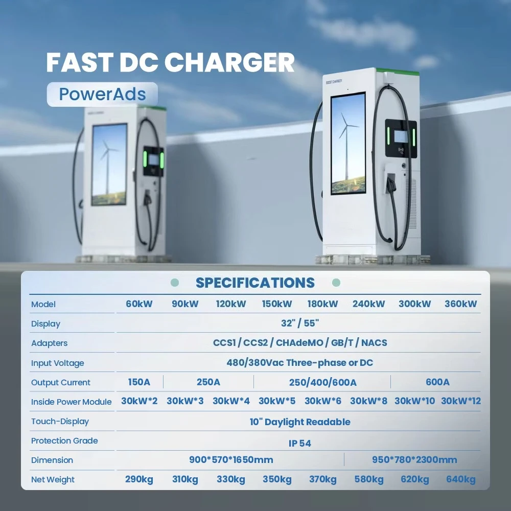 60-360kW Level 3 Dc Fast Ev Charger Commercial Electric Vehicles Charging Stations with 55 Inch Advertising Screen
60-360kW Level 3 Dc Fast Ev Charger Commercial Electric Vehicles Charging Stations with 55 Inch Advertising Screen