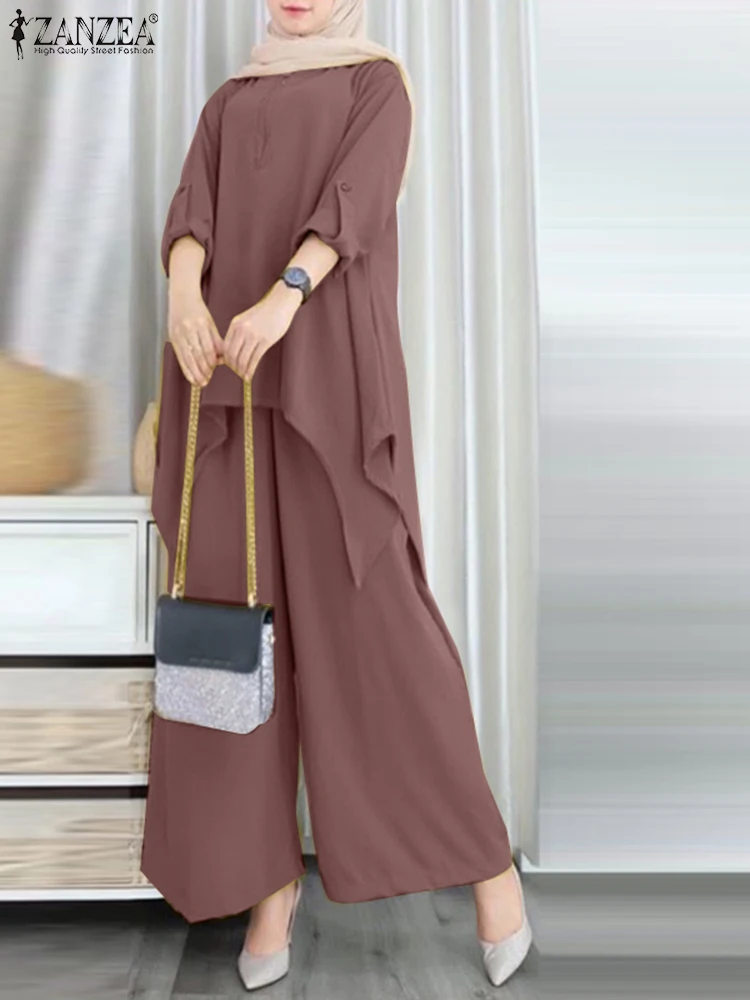 ZANZEA Fashion Turkey Muslim Sets 2PCS Long Sleeve Irregular Hem Blouse Loose Pants Woman Elegant Party Tracksuits Oversized
ZANZEA Fashion Turkey Muslim Sets 2PCS Long Sleeve Irregular Hem Blouse Loose Pants Woman Elegant Party Tracksuits Oversized