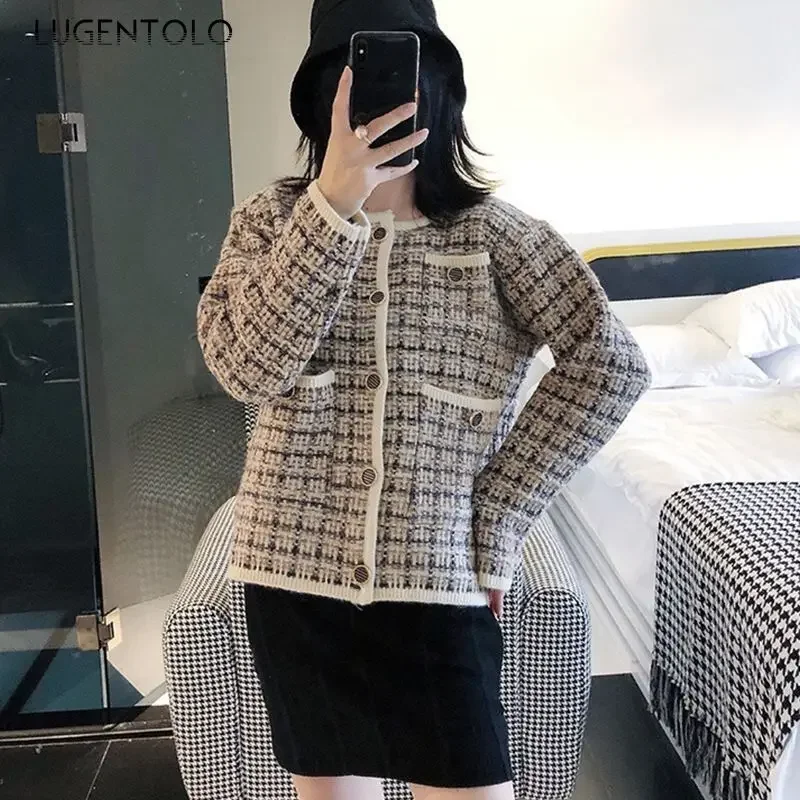 Korean Cardigan Sweater Women Round Neck Pocket Single-breasted Female Casual Loose Plaid Fashion Knitted Sweaters Lugentolo
Korean Cardigan Sweater Women Round Neck Pocket Single-breasted Female Casual Loose Plaid Fashion Knitted Sweaters Lugentolo