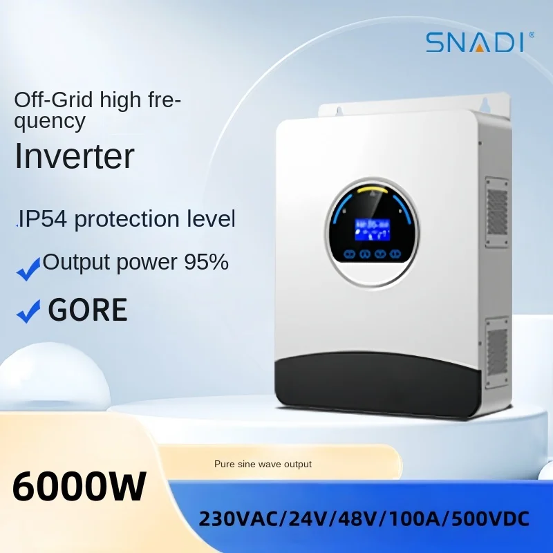 SNT6000W Household Solar Inverter, Off Grid Hybrid Integrated Inverter 230VAC/48V/500VDC/Pure Sine Wave Output LED Screen
SNT6000W Household Solar Inverter, Off Grid Hybrid Integrated Inverter 230VAC/48V/500VDC/Pure Sine Wave Output LED Screen
