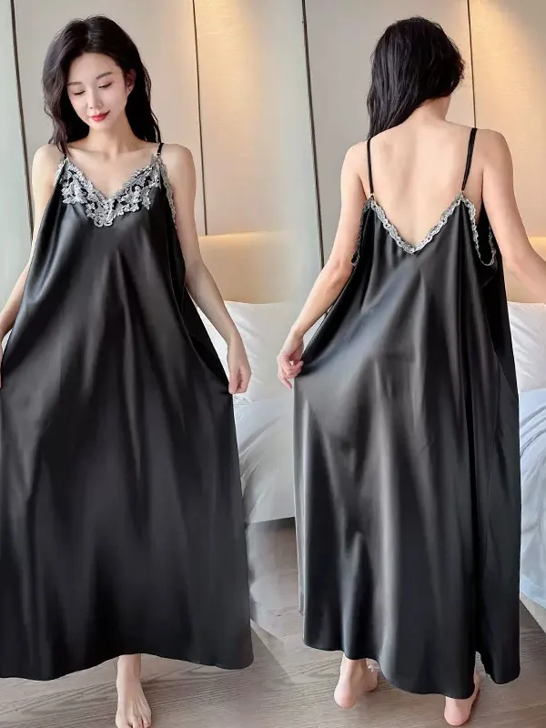 plus Size Ice Silk Sleepwear V-Neck Long Dress Sexy Strap Home Clothes for Young Women Summer Thin Fabric Pure Color
plus Size Ice Silk Sleepwear V-Neck Long Dress Sexy Strap Home Clothes for Young Women Summer Thin Fabric Pure Color