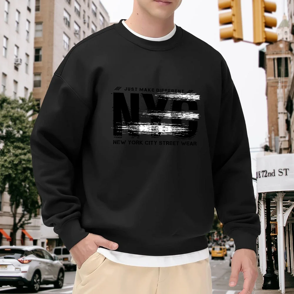 Men's Black Crew Neck Sweatshirt, Loose Fit with Nyc Lettering Print, Street Fashion Style, Casual and Versatile for Everyday Wear, Comfortable and Soft Polyester Fabric
Men's Black Crew Neck Sweatshirt, Loose Fit with Nyc Lettering Print, Street Fashion Style, Casual and Versatile for Everyday Wear, Comfortable and Soft Polyester Fabric
