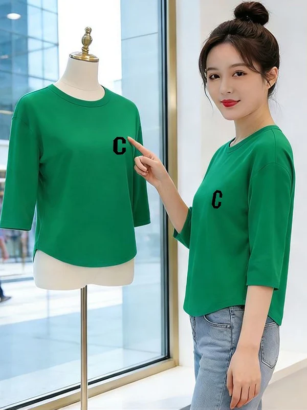 Loose Fit Green C Letter Print Three Quarter Sleeve Top for Women Breathable Casual Style Standard Size Polyester Fiber
Loose Fit Green C Letter Print Three Quarter Sleeve Top for Women Breathable Casual Style Standard Size Polyester Fiber
