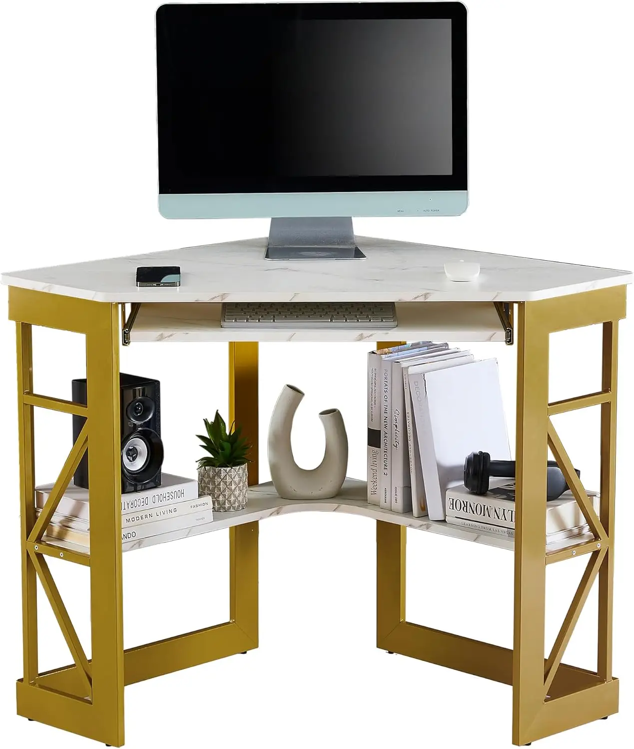 Corner Desk Computer Desk Writing Table with Smooth Keyboard Tray & Storage Shelves,Compact Home Office Triangle Table
Corner Desk Computer Desk Writing Table with Smooth Keyboard Tray & Storage Shelves,Compact Home Office Triangle Table