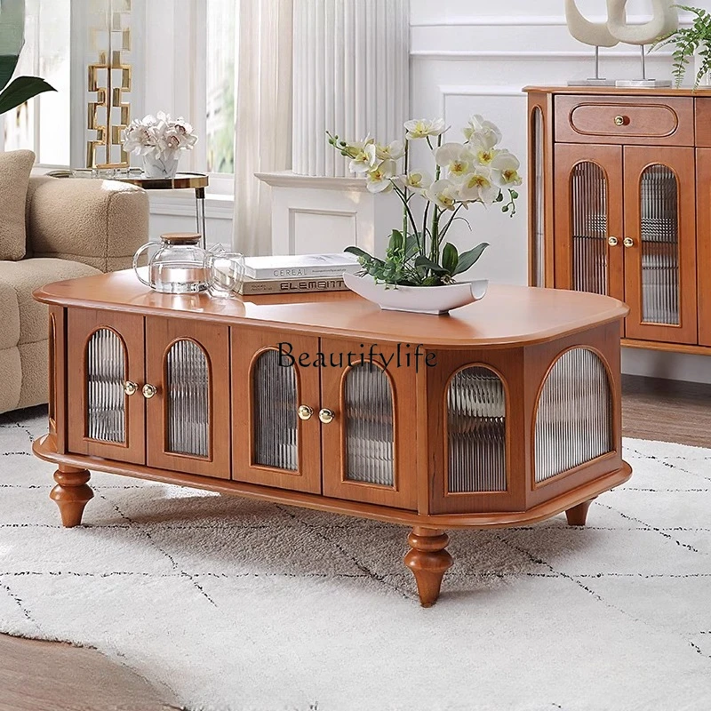 French retro solid wood coffee table creamy light luxury simple living room creative coffee table
French retro solid wood coffee table creamy light luxury simple living room creative coffee table