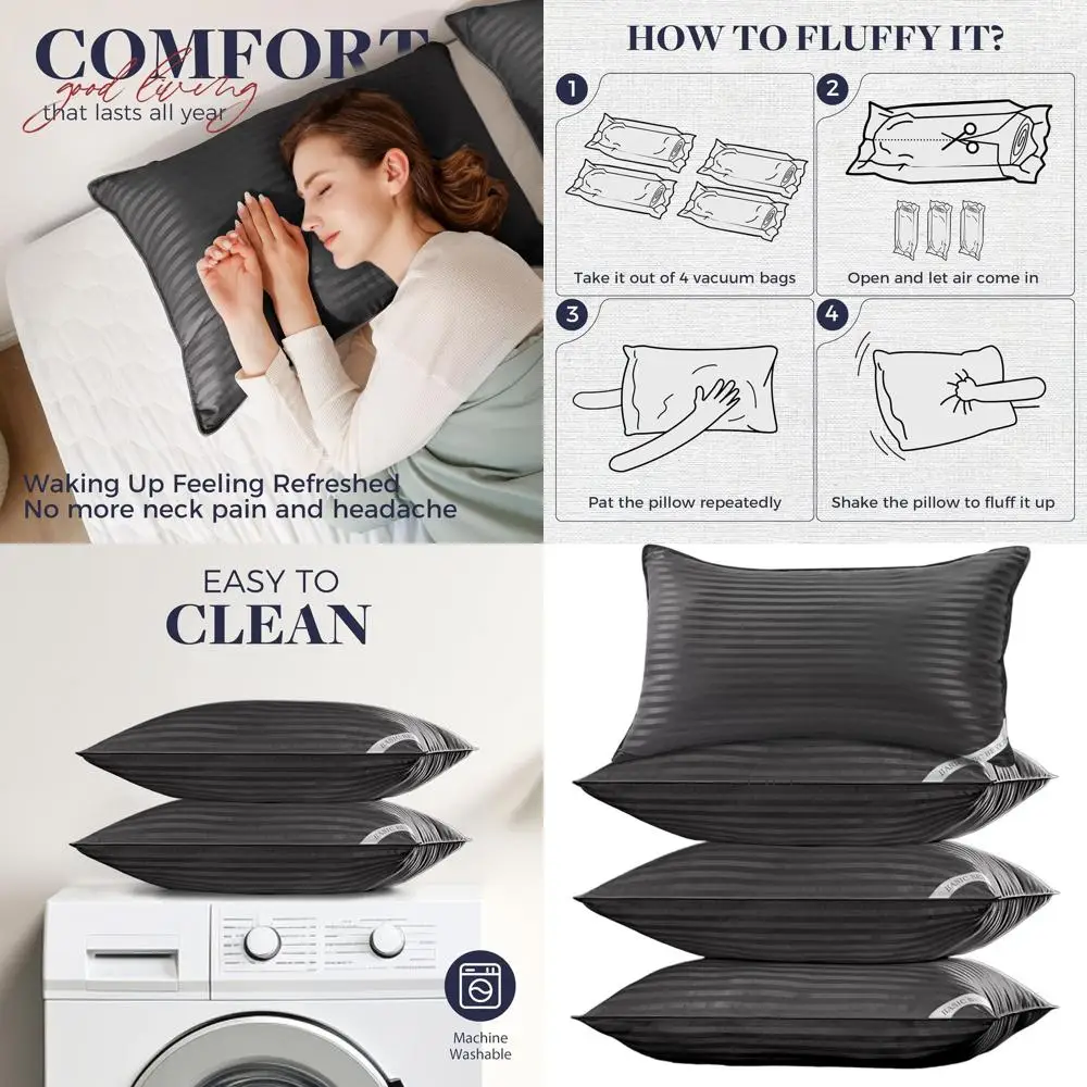 Набор из 4 подушек King, 20x36 дюймов, мягкие и комфортные, идеально подходят для различных положений тела во сне, черные
Набор из 4 подушек King, 20x36 дюймов, мягкие и комфортные, идеально подходят для различных положений тела во сне, черные