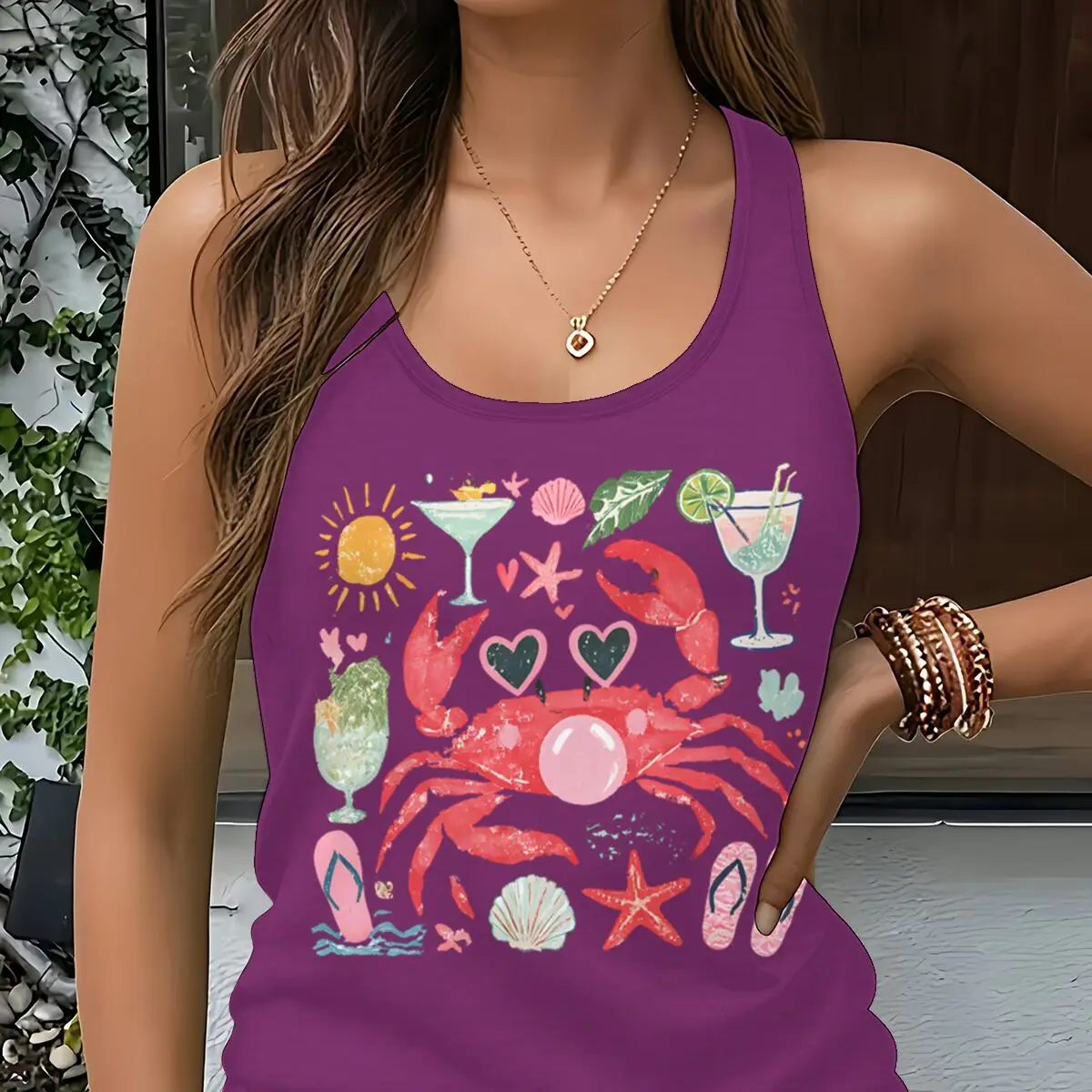 Women Vintage Beach Party Crab Graphic Racerback Tank Top Summer Vacation Cute Cocktail Flip Flop Sleeveless Basic-Fit Vest
Women Vintage Beach Party Crab Graphic Racerback Tank Top Summer Vacation Cute Cocktail Flip Flop Sleeveless Basic-Fit Vest
