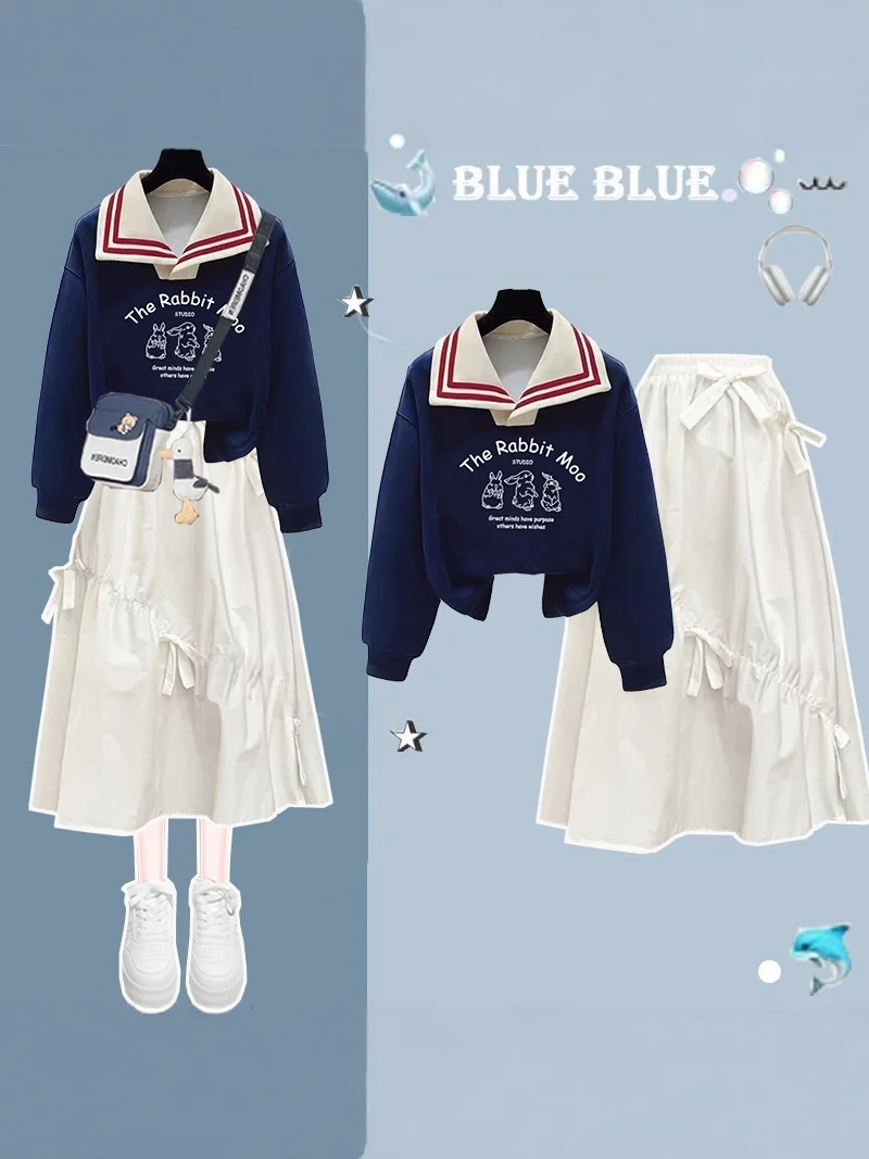 Autumn Navy Style Kids Girls' Clothing Set Long Sleeve Sweatshirt And Half-length Skirt College Style Dress for Students
Autumn Navy Style Kids Girls' Clothing Set Long Sleeve Sweatshirt And Half-length Skirt College Style Dress for Students