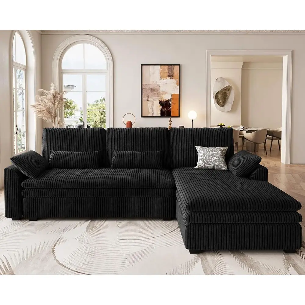 Oversized Deep Chaise Sectional Sofa, 104 Corduroy L-Shaped Couch with 9 Thick Dual-Layer Seat Cushions for Living Room, Black
Oversized Deep Chaise Sectional Sofa, 104 Corduroy L-Shaped Couch with 9 Thick Dual-Layer Seat Cushions for Living Room, Black