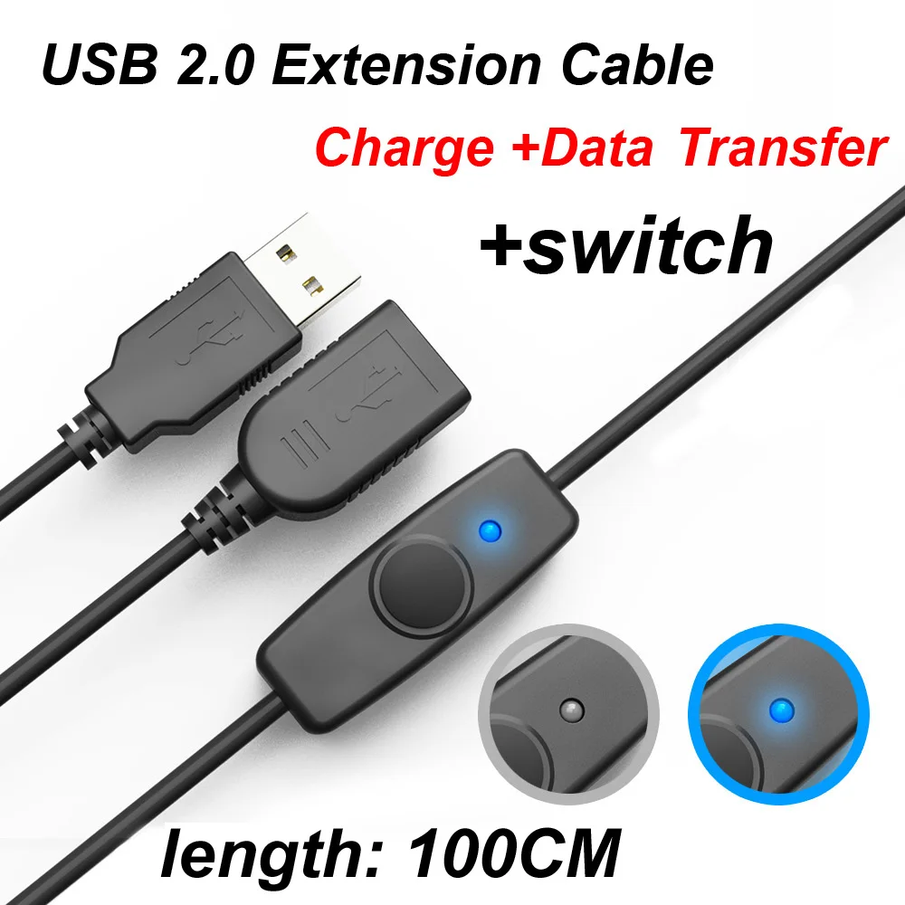 100CM Data Sync USB 2.0 Extender Cord USB Extension Cable With ON OFF Switch LED Indicator for Raspberry Pi PC USB Fan LED Lam
100CM Data Sync USB 2.0 Extender Cord USB Extension Cable With ON OFF Switch LED Indicator for Raspberry Pi PC USB Fan LED Lam
