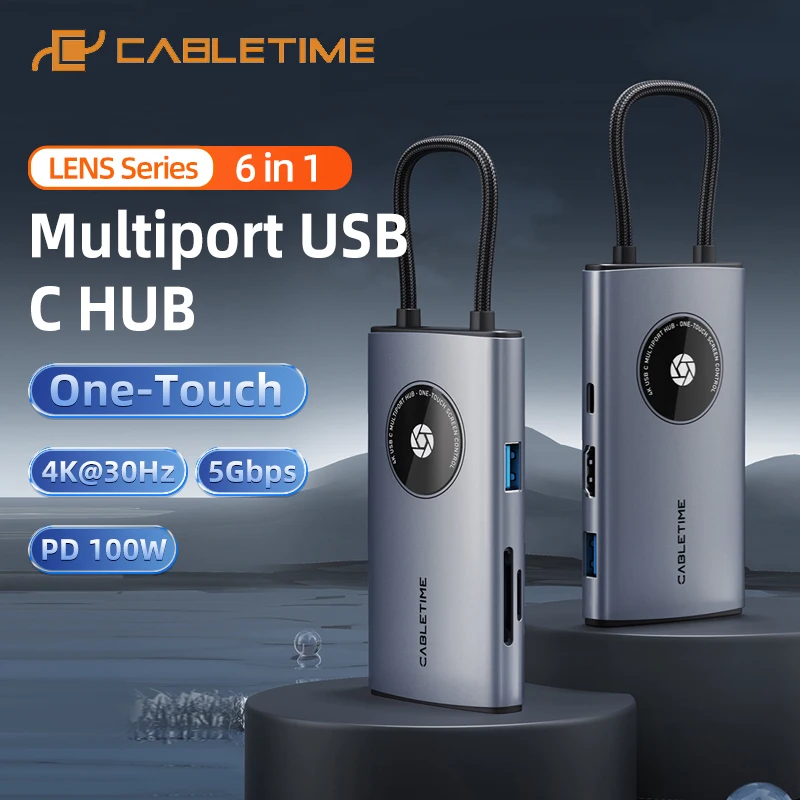 Многопортовый USB-концентратор CABLETIME 6 в 1, 4K при 30 Гц, передача данных 5 Гбит/с, PD100W для ноутбуков Macbook, DELL, Lenovo
Многопортовый USB-концентратор CABLETIME 6 в 1, 4K при 30 Гц, передача данных 5 Гбит/с, PD100W для ноутбуков Macbook, DELL, Lenovo