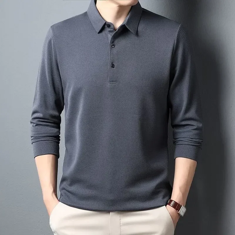 Men's Waffle Long Sleeved Solid Color T-shirt Elastic Casual Autumn Wear Comfortable Lapel Casual Lapel Top
Men's Waffle Long Sleeved Solid Color T-shirt Elastic Casual Autumn Wear Comfortable Lapel Casual Lapel Top