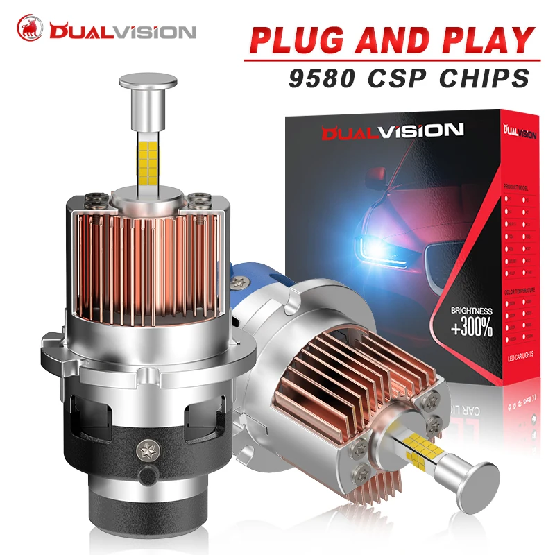 Dualvision D2S D4S LED Lights 360 3D CSP CHIPS Car Headlights HID D2R D4R D1S D3S Xenon Lamps 1:1 Size CANbus 6000K Plug&Play
Dualvision D2S D4S LED Lights 360 3D CSP CHIPS Car Headlights HID D2R D4R D1S D3S Xenon Lamps 1:1 Size CANbus 6000K Plug&Play