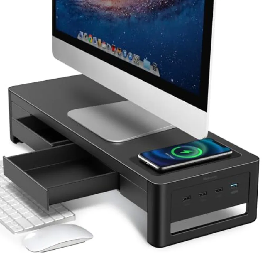 3 In 1 Monitor Stand Riser with 2 Drawers Wireless Charging 4 USB Ports Metal Desk Organizer for PC iMac 21 inches Black Suppor
3 In 1 Monitor Stand Riser with 2 Drawers Wireless Charging 4 USB Ports Metal Desk Organizer for PC iMac 21 inches Black Suppor