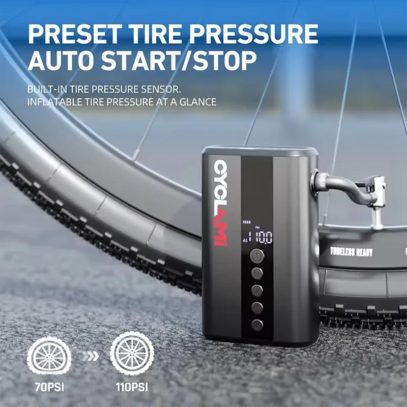 CYCLAMI Z5L Electric Pump Tire Inflator Air Pressure Display 130 PSI Portable Bicycle Cordless Inflator Outdoor Road MTB Bike
CYCLAMI Z5L Electric Pump Tire Inflator Air Pressure Display 130 PSI Portable Bicycle Cordless Inflator Outdoor Road MTB Bike