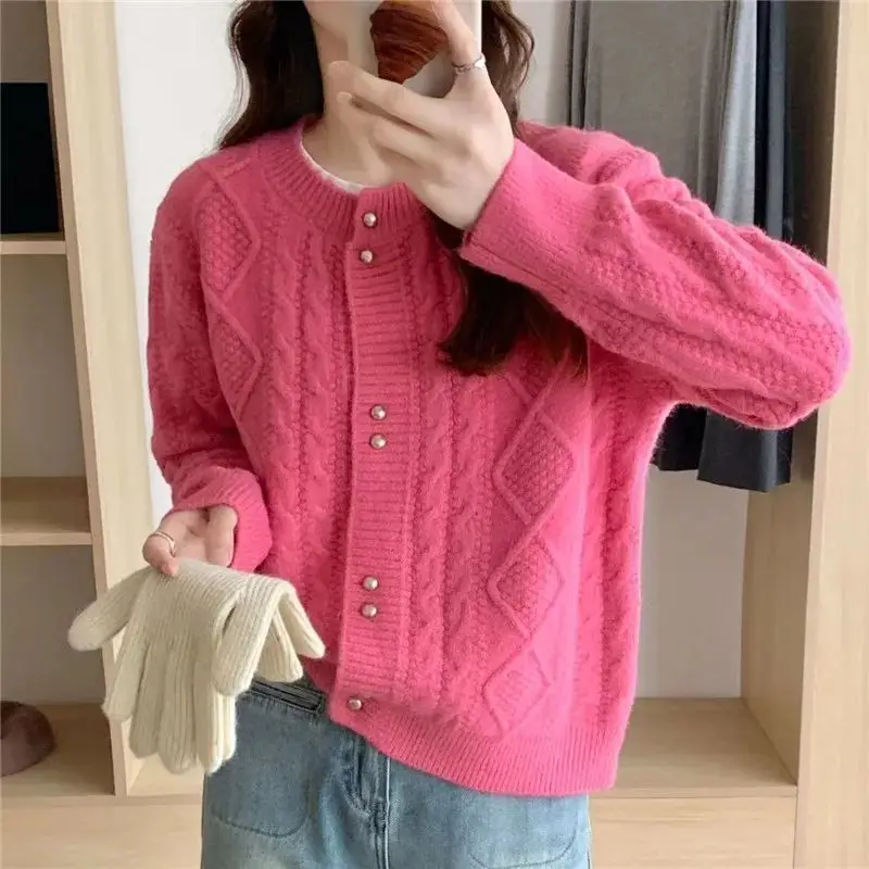 Korean Style round Neck Twill Knit Cardigan Sweater Women's Spring Autumn Loose Casual Top Fashionable Solid Color Button Detail
Korean Style round Neck Twill Knit Cardigan Sweater Women's Spring Autumn Loose Casual Top Fashionable Solid Color Button Detail