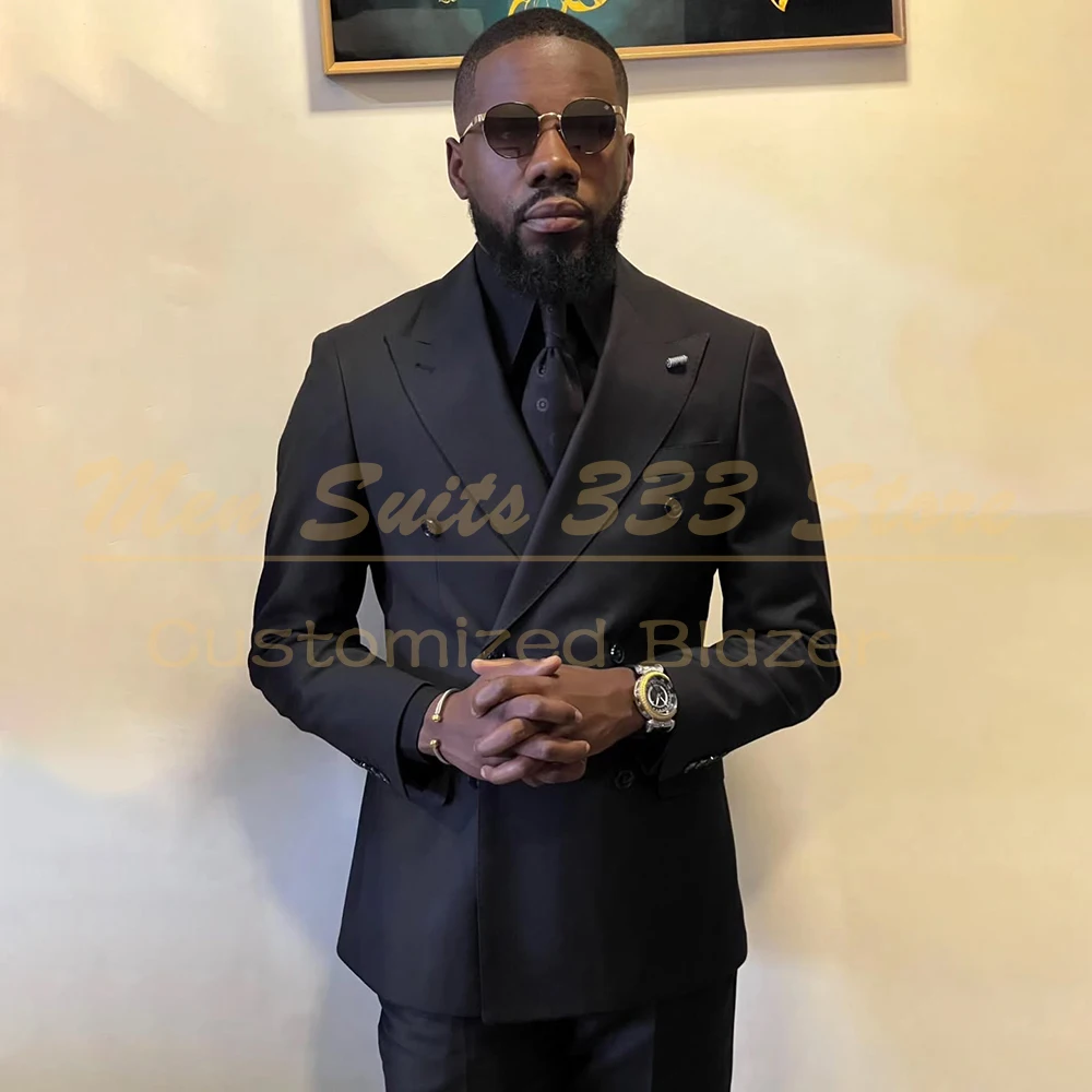 High Quality Black Men's Suits Elegant Double Breasted Peak Lapel Slim Fit 2 Piece Jacket Pants Sets Customized Clothing Outfits
High Quality Black Men's Suits Elegant Double Breasted Peak Lapel Slim Fit 2 Piece Jacket Pants Sets Customized Clothing Outfits