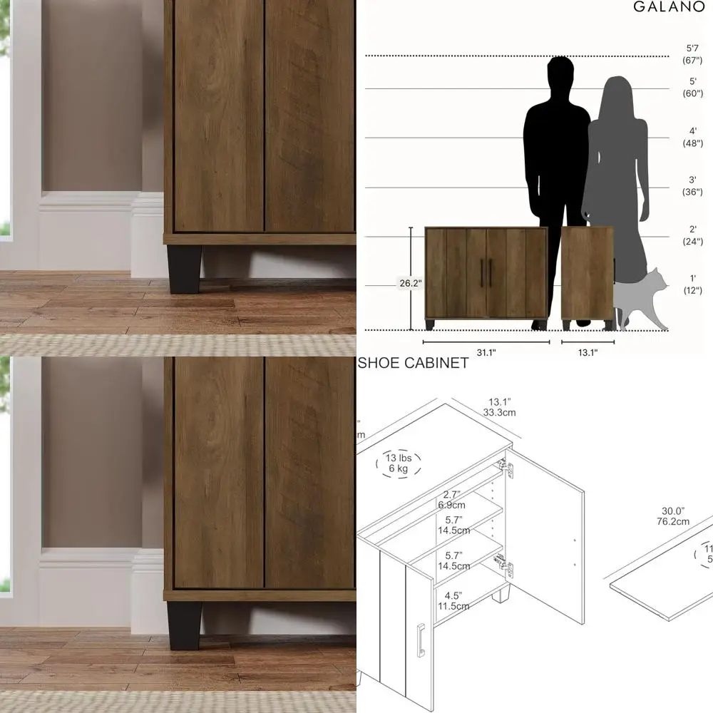 Space-Saving Wooden Shoe Cabinet - Slim 2-Door Organizer for 12+ Pairs, Adjustable Shelves, 31.1L x 13.1W x 26.2H
Space-Saving Wooden Shoe Cabinet - Slim 2-Door Organizer for 12+ Pairs, Adjustable Shelves, 31.1L x 13.1W x 26.2H