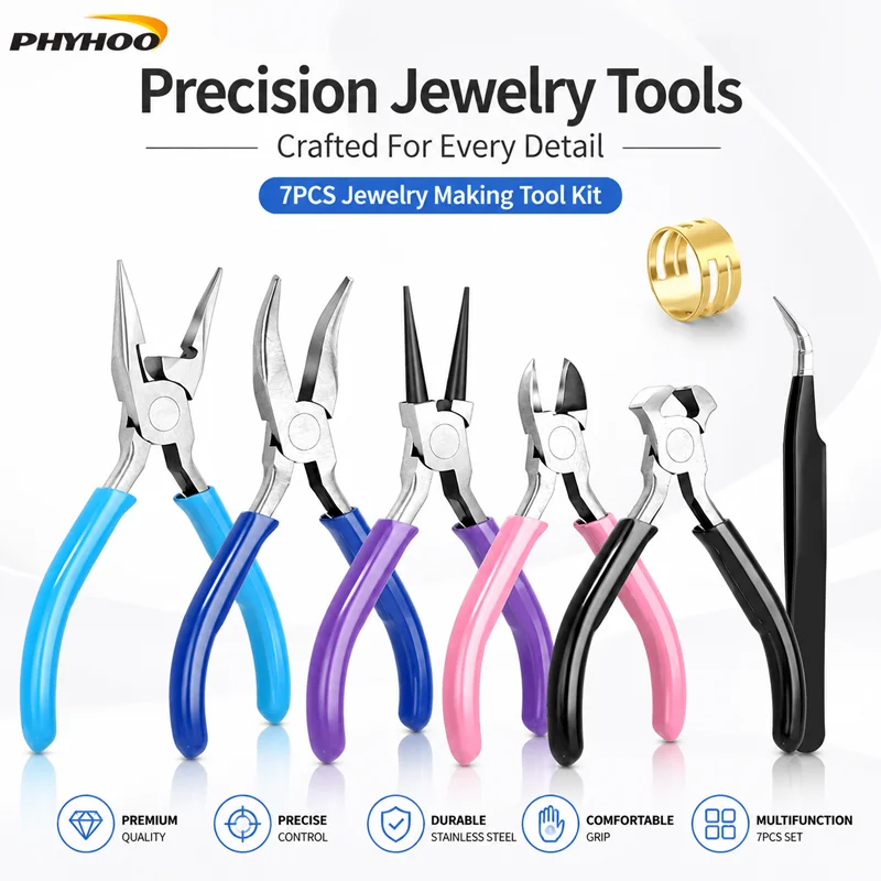 PHYHOO 7PCS Jewelry Making Tools Kit Professional Pliers Set Wire Wrapping Beading Craft Repair Stainless Steel Supplies For DIY
PHYHOO 7PCS Jewelry Making Tools Kit Professional Pliers Set Wire Wrapping Beading Craft Repair Stainless Steel Supplies For DIY