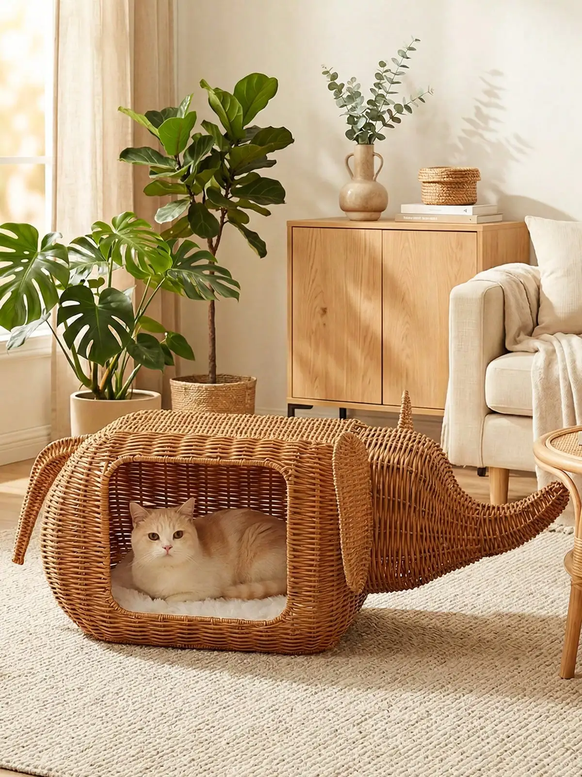 Handwoven Wicker Elephant Cat Bed Indoor Cat House With Thick Plush Cushion For Large Cats Kittens
Handwoven Wicker Elephant Cat Bed Indoor Cat House With Thick Plush Cushion For Large Cats Kittens