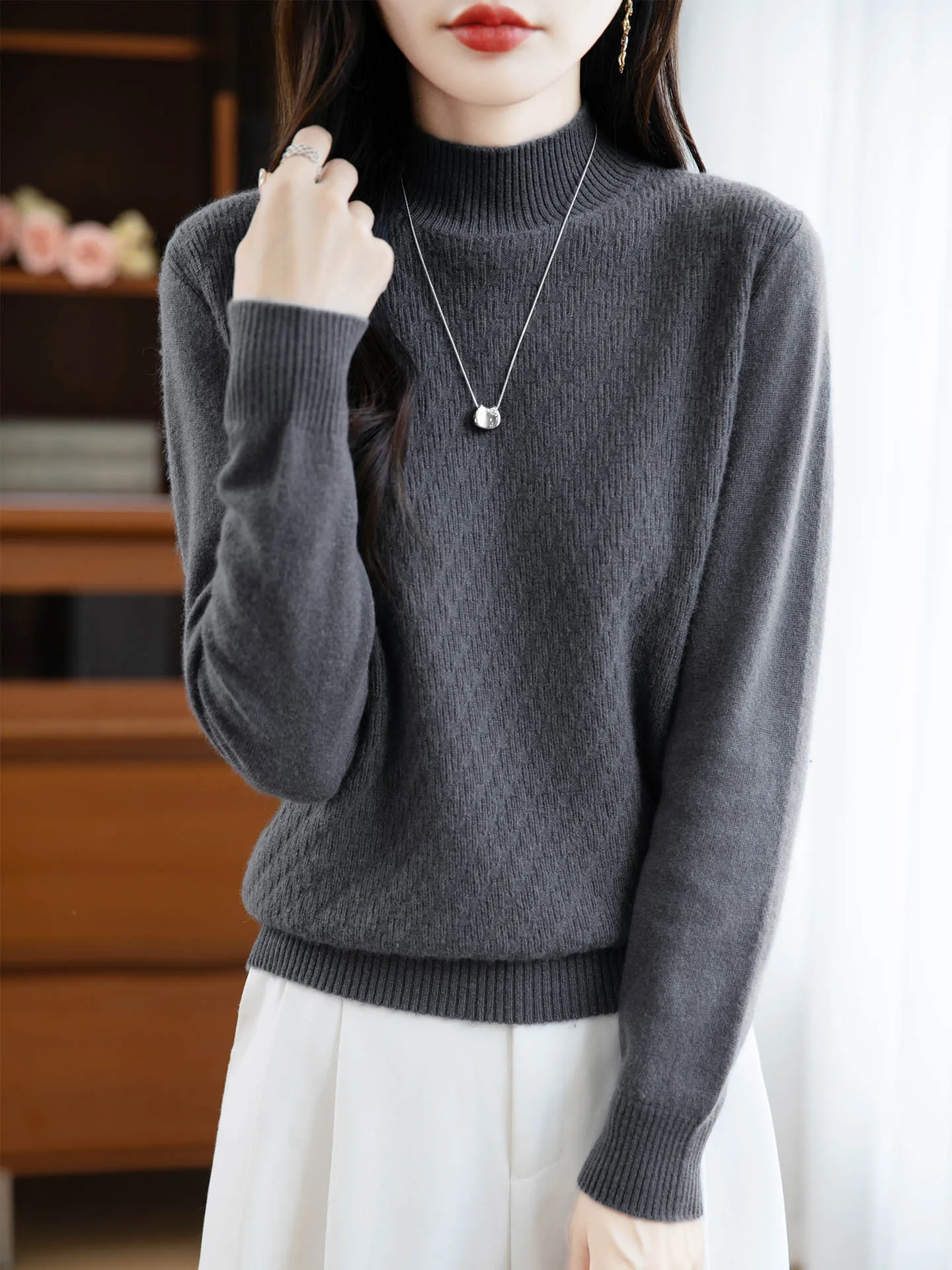 Свободный женский вязаный свитер из 100% мериносовой шерсти, пуловер с высоким воротником, осень-зима, кашемир, новый стиль, женская одежда 
Свободный женский вязаный свитер из 100% мериносовой шерсти, пуловер с высоким воротником, осень-зима, кашемир, новый стиль, женская одежда