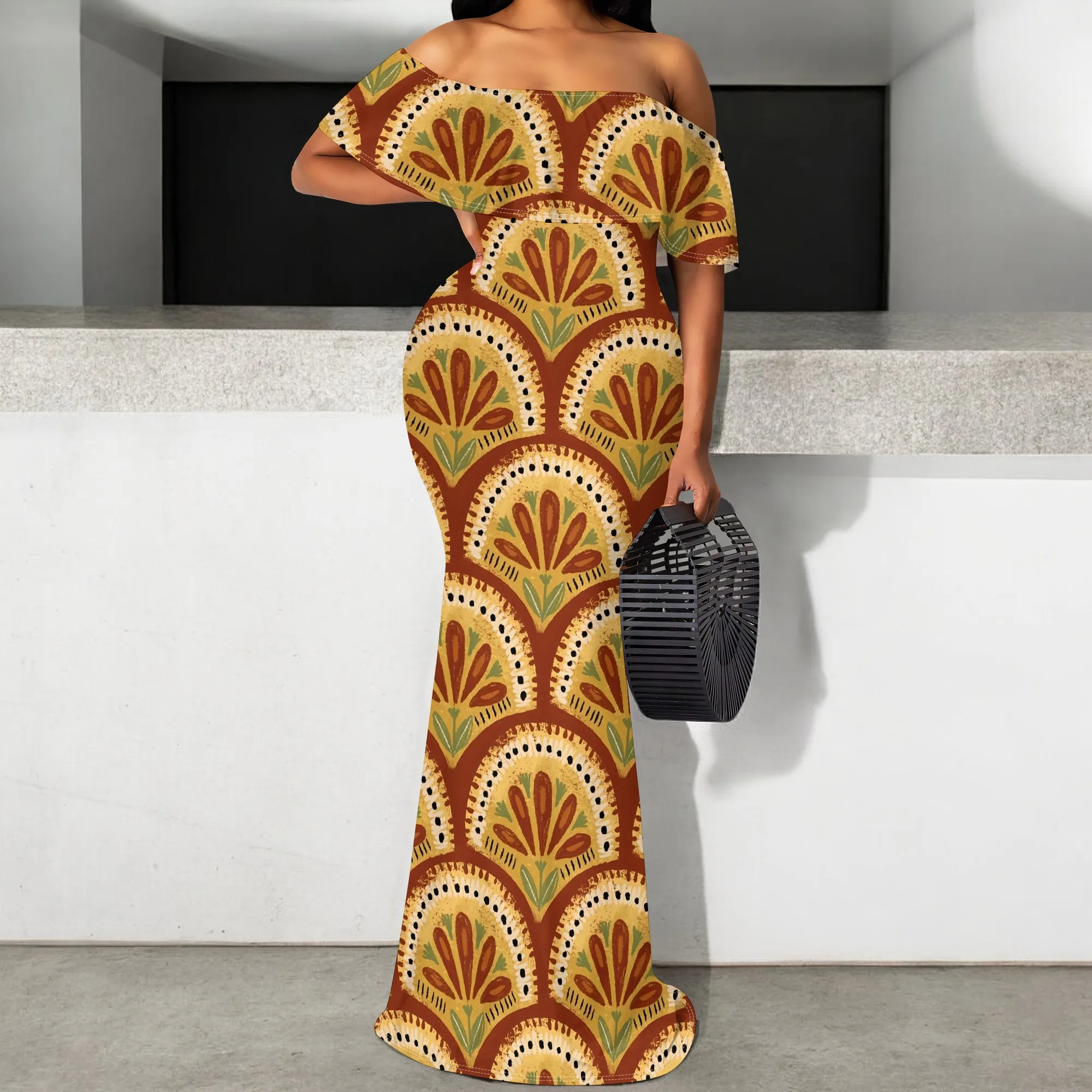 African Print Off Shoulder Maxi Dress S-3XL – Tribal Fan Pattern Summer Gown for Women
African Print Off Shoulder Maxi Dress S-3XL – Tribal Fan Pattern Summer Gown for Women