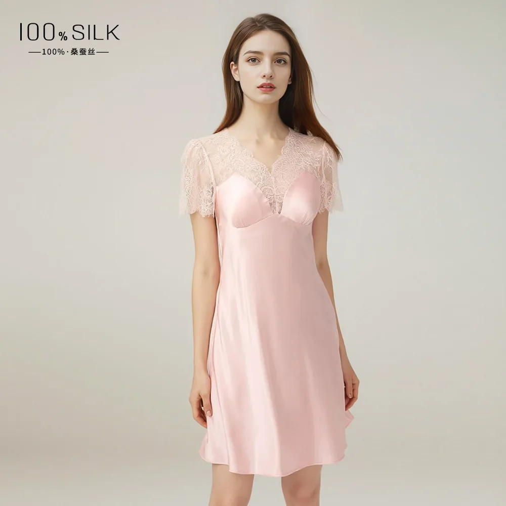 19MM Silk Sexy Lady Padded Bra Nightdress Thin Real Silk Black Sheer Lace Nightgown Short Sleeves Backless Lingerie Nightwear
19MM Silk Sexy Lady Padded Bra Nightdress Thin Real Silk Black Sheer Lace Nightgown Short Sleeves Backless Lingerie Nightwear