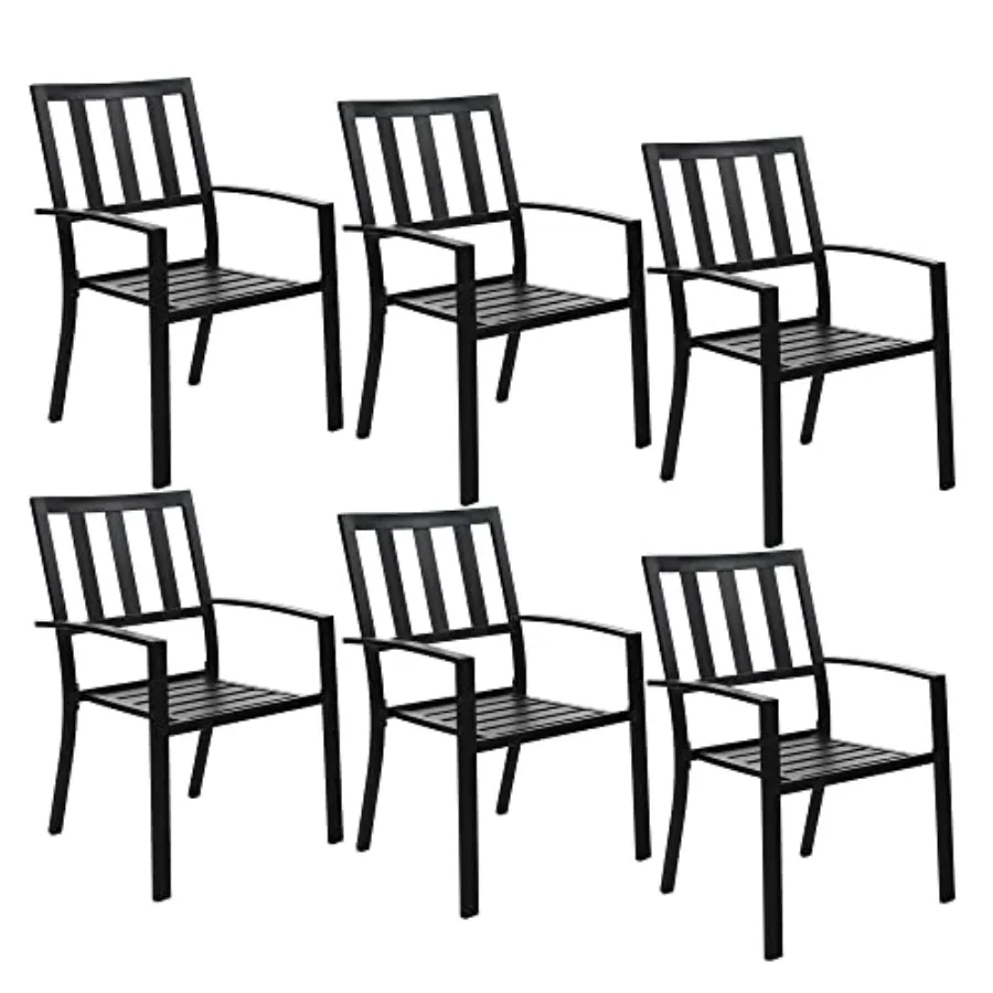 Metal Outdoor Dining Chairs Set of 6 - Stackable Black Patio Chairs 300lb Capacity with Stripe Design
Metal Outdoor Dining Chairs Set of 6 - Stackable Black Patio Chairs 300lb Capacity with Stripe Design
