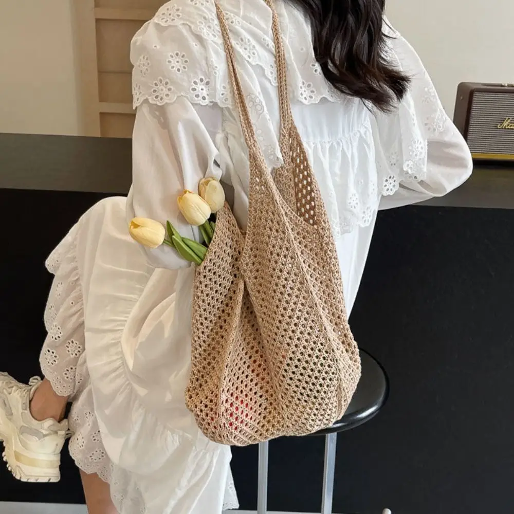 Solid Color Knitting Shoulder Bag Large Capacity Versatile Bohemian Crochet Tote Bag Hollow Out Casual Woven Handbag Women
Solid Color Knitting Shoulder Bag Large Capacity Versatile Bohemian Crochet Tote Bag Hollow Out Casual Woven Handbag Women