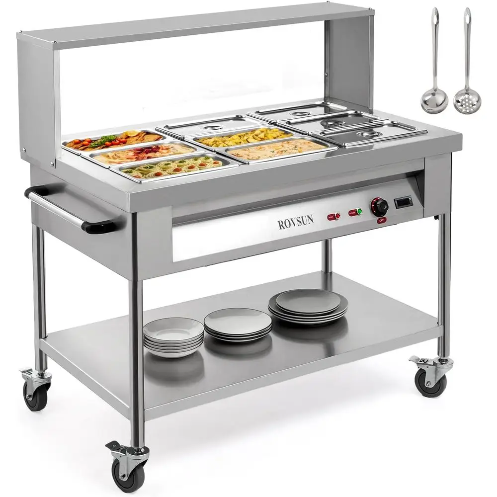 Electric Food Warmer 1500W, 9-Pan Steam Table, 8QT/Pan, Stainless Steel Bain Marie with Acrylic Shield, Temperature Control, 110
Electric Food Warmer 1500W, 9-Pan Steam Table, 8QT/Pan, Stainless Steel Bain Marie with Acrylic Shield, Temperature Control, 110