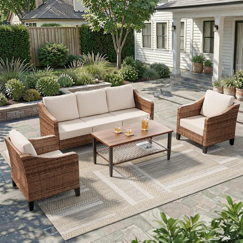 4-Piece Patio Contion Sets, Outdoor Sectional Soa 2-Tier Coee Table, ular Wicker urniture or Backyard, Garden
4-Piece Patio Contion Sets, Outdoor Sectional Soa 2-Tier Coee Table, ular Wicker urniture or Backyard, Garden