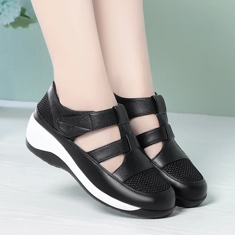 Womens Beige Breathable Mesh Wedge Sandals With Cut Out Design Adjustable Strap Round Toe Comfortable Casual Mom Shoes For Summe
Womens Beige Breathable Mesh Wedge Sandals With Cut Out Design Adjustable Strap Round Toe Comfortable Casual Mom Shoes For Summe
