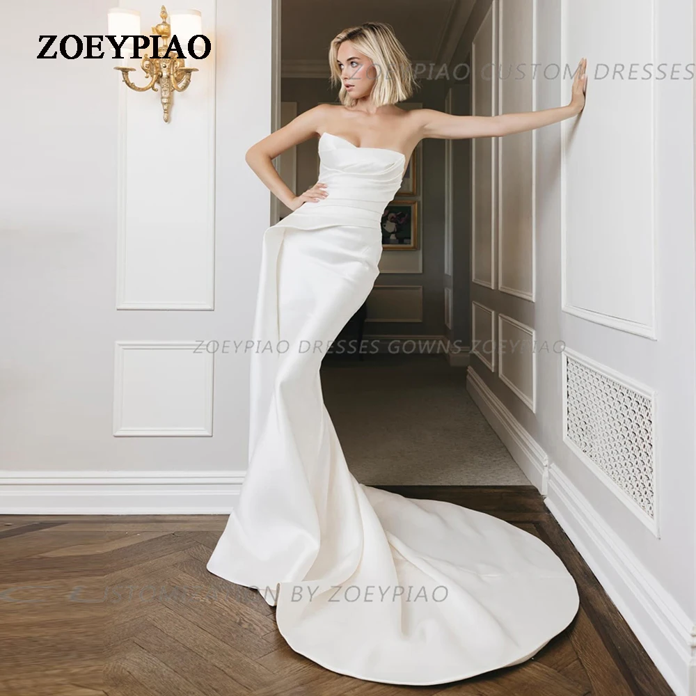 Elegant Sheath Mermaid Satin Wedding Dress Sleeveless Strapless Bridal Gown Floor Length Long Bride Dresses Custom Made
Elegant Sheath Mermaid Satin Wedding Dress Sleeveless Strapless Bridal Gown Floor Length Long Bride Dresses Custom Made