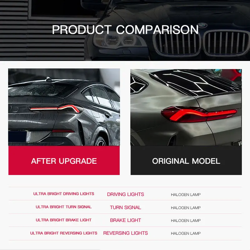 Фонари задние для BMW X6 G06 2019-2023: Проекционные, с динамическим сигналом поворота и дневными ходовыми огнями
Фонари задние для BMW X6 G06 2019-2023: Проекционные, с динамическим сигналом поворота и дневными ходовыми огнями