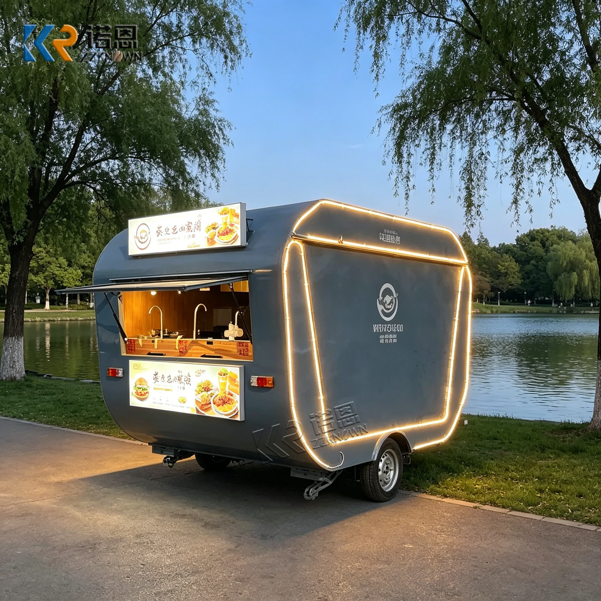 Round Single Axle Stainless Steel Interior Dual Serving Windows Mobile Food Trailer for Street Food and Catering
Round Single Axle Stainless Steel Interior Dual Serving Windows Mobile Food Trailer for Street Food and Catering