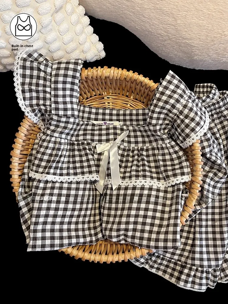 Bla White Plaid Strap Spwear Women Summer with Chest Pad Flng Svel Vest Loose Home Clothes Set Casual Sle
Bla White Plaid Strap Spwear Women Summer with Chest Pad Flng Svel Vest Loose Home Clothes Set Casual Sle