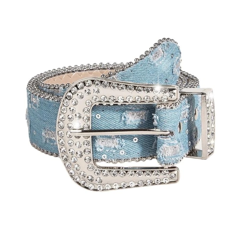 652F Distressed Waist Belt for Jean Rock and Roll Hip Hop Studded Belt Waistband Glinting Buckle with Encrusted Rhinestones
652F Distressed Waist Belt for Jean Rock and Roll Hip Hop Studded Belt Waistband Glinting Buckle with Encrusted Rhinestones