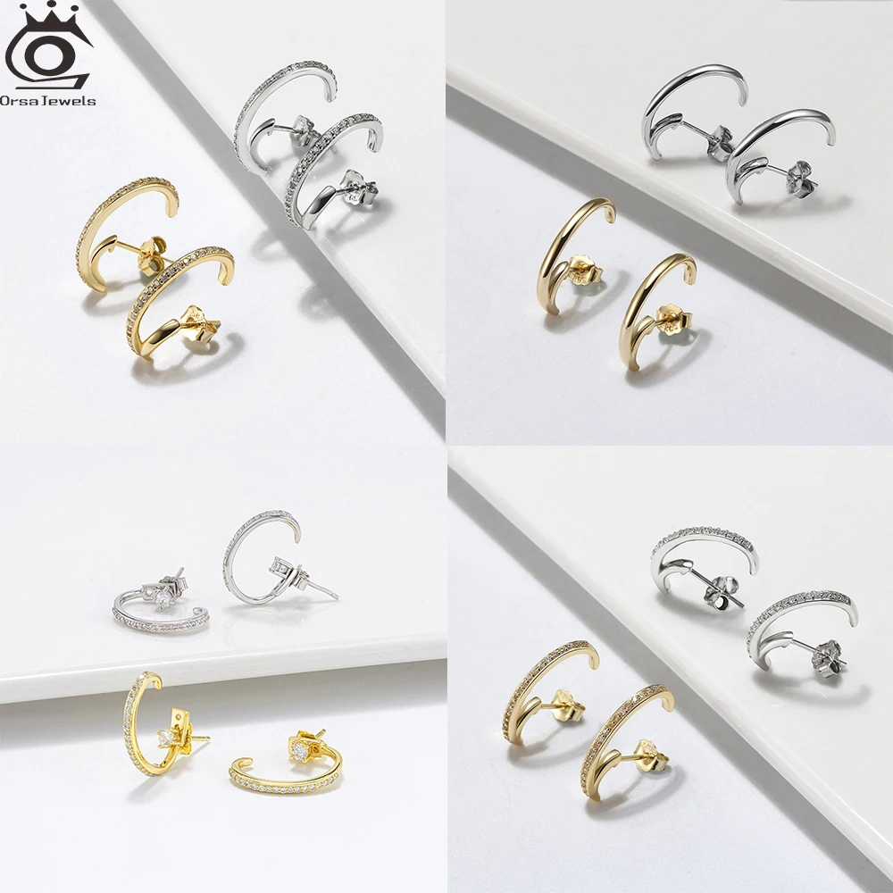 ORSA JEWELS 925 Silver Ear Needle Vintage C Shape Earring Women Shiny Ziecon Pin Stud Semicircle Ear Fashion Jewelry Gifts SE386
ORSA JEWELS 925 Silver Ear Needle Vintage C Shape Earring Women Shiny Ziecon Pin Stud Semicircle Ear Fashion Jewelry Gifts SE386