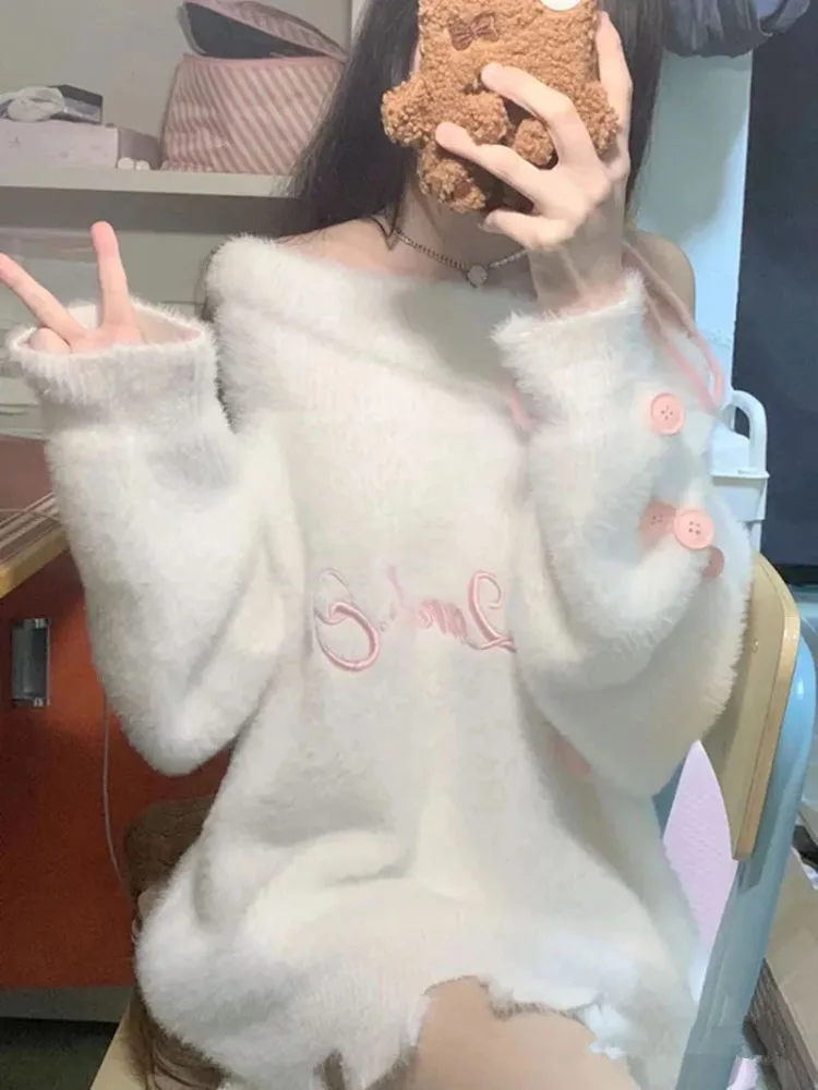 Autumn Winter New Off-Shoulder Pullover Sweater Women Outside Wear Sweet Loose Long Sleeve Imitation Mink Cashmere Knitwear Tops
Autumn Winter New Off-Shoulder Pullover Sweater Women Outside Wear Sweet Loose Long Sleeve Imitation Mink Cashmere Knitwear Tops