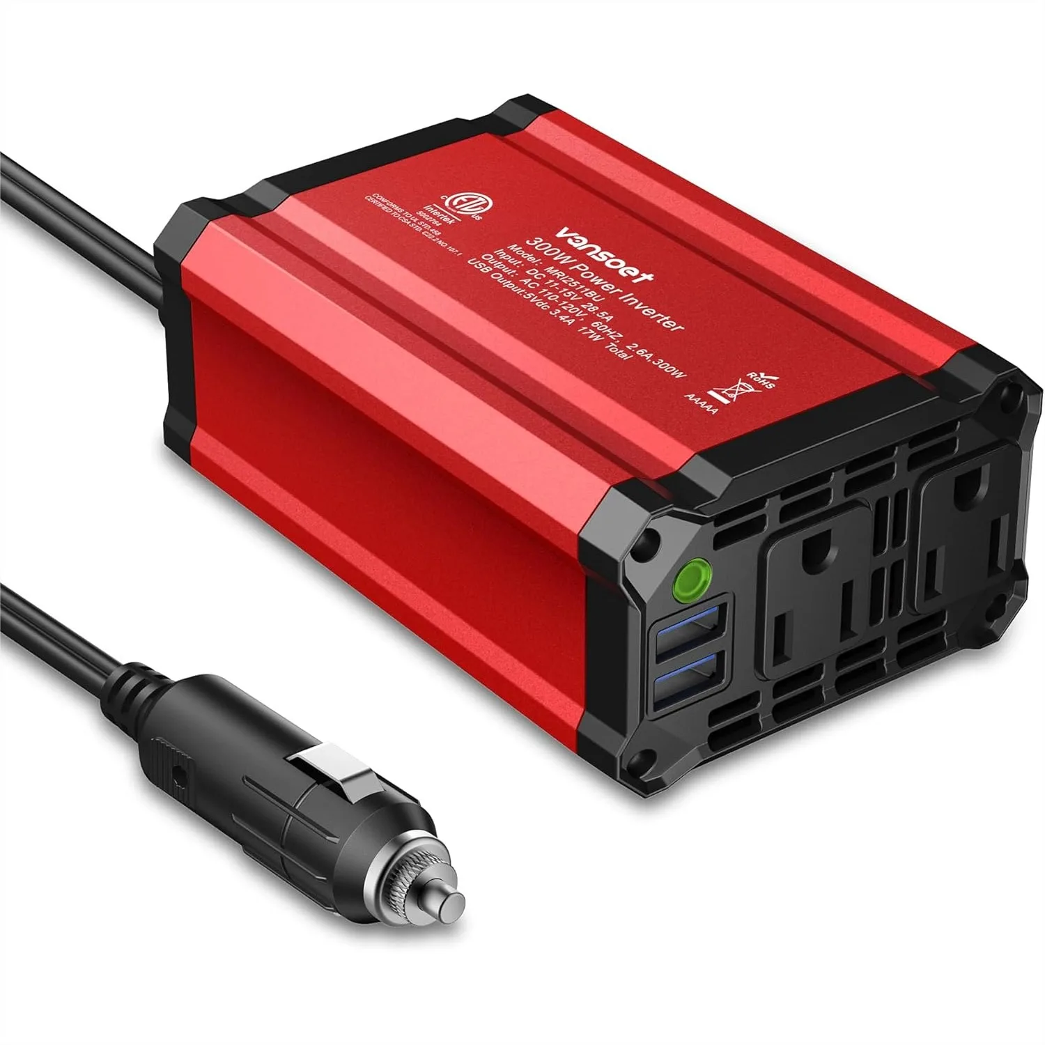 300W Power Inverter DC 12V to AC 110V Car Adapter with Dual USB Fast Charging Port for Laptop on Road Trip
300W Power Inverter DC 12V to AC 110V Car Adapter with Dual USB Fast Charging Port for Laptop on Road Trip