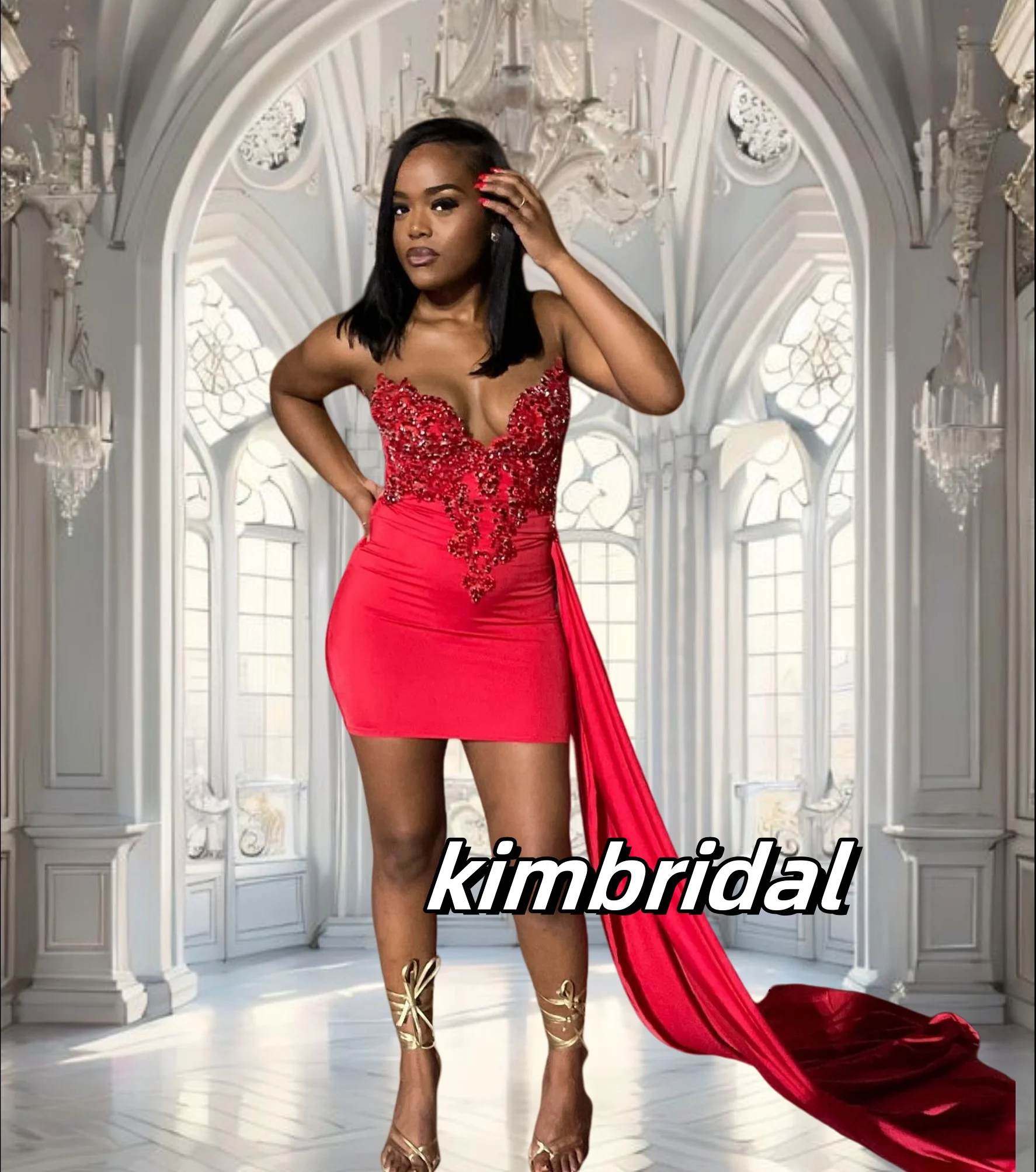 Red Sheath Crystal Prom Dresses Short for Black Women 2025 V Neck Embroidery Lace Appliques Overskirt Formal Evening Party Gowns
Red Sheath Crystal Prom Dresses Short for Black Women 2025 V Neck Embroidery Lace Appliques Overskirt Formal Evening Party Gowns