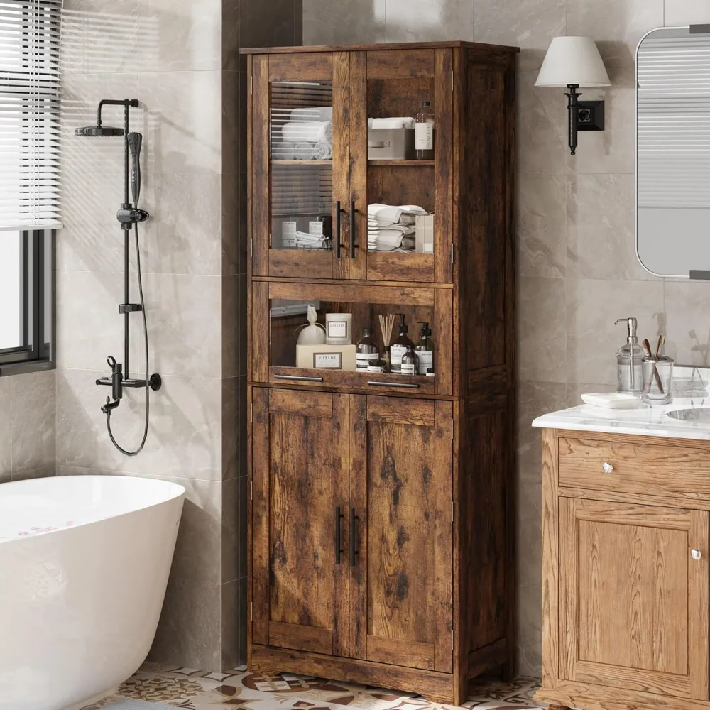 Tall Bathroom Cabinet, Freestanding Storage Cabinet with Glass Doors and Adjustable Shelves and Drawers, 67" Tall Cabinet for K 
Tall Bathroom Cabinet, Freestanding Storage Cabinet with Glass Doors and Adjustable Shelves and Drawers, 67" Tall Cabinet for K