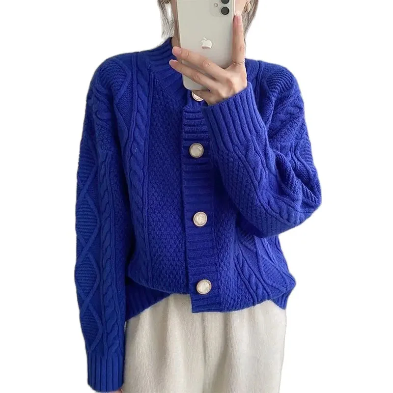 Blue Sweater Coat Women's Autumn Winter Thickened Retro Twist Knitted Cardigan Solid Loose Out wear Female Knitwear Jacket Tops
Blue Sweater Coat Women's Autumn Winter Thickened Retro Twist Knitted Cardigan Solid Loose Out wear Female Knitwear Jacket Tops