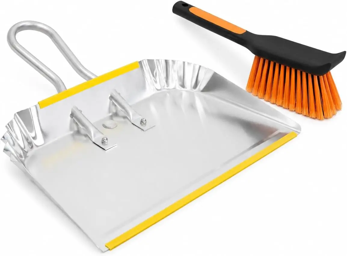 17" Heavy Duty Metal Dust Pan with Brush Set, Large Wide Mouth Dustpan with Stiff Bristle Cleaning Brush for Garage, Yard, Fireplace Ash, Wood Stove, Workshop and Outdoor Cleanup, Silver
17" Heavy Duty Metal Dust Pan with Brush Set, Large Wide Mouth Dustpan with Stiff Bristle Cleaning Brush for Garage, Yard, Fireplace Ash, Wood Stove, Workshop and Outdoor Cleanup, Silver