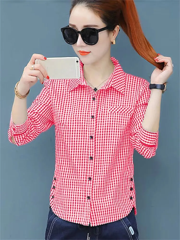 New Chic Early Autumn Checker Long Sleeve Shirt Women's Bottom Women's Shirt Top blouse Office Regular Full Button Plaid
New Chic Early Autumn Checker Long Sleeve Shirt Women's Bottom Women's Shirt Top blouse Office Regular Full Button Plaid