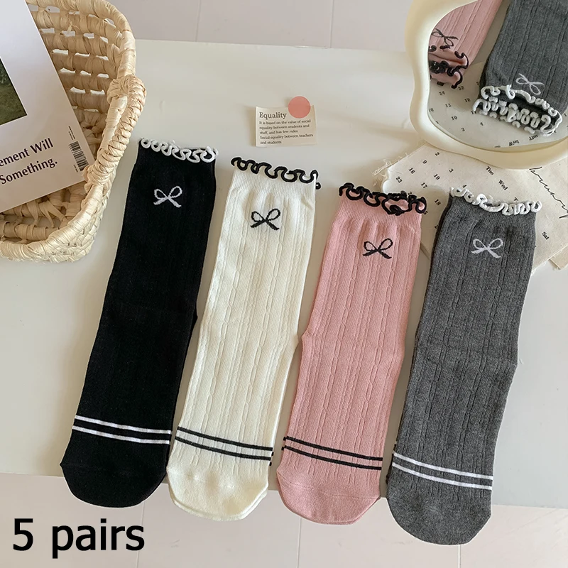 5pairs Autumn new pure cotton socks for girls, school style, stacked socks, Japanese mushroom lace bow mid-calf women's socks
5pairs Autumn new pure cotton socks for girls, school style, stacked socks, Japanese mushroom lace bow mid-calf women's socks