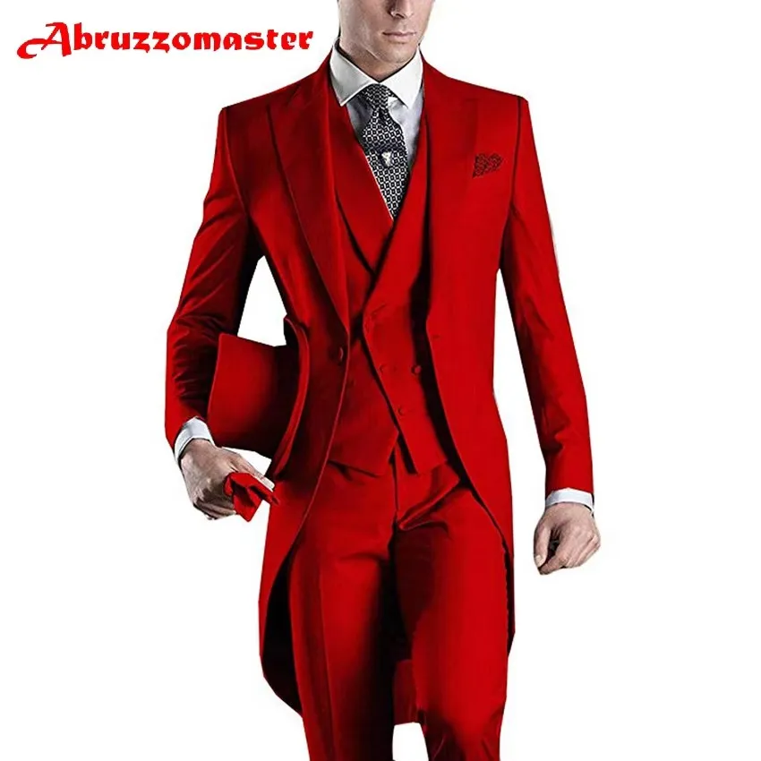 Abruzzomaster Red Morning Suits Men's Handsome 3 Pieces Formal Wedding Suits Tailcoat Suit Set Business Suit for Men
Abruzzomaster Red Morning Suits Men's Handsome 3 Pieces Formal Wedding Suits Tailcoat Suit Set Business Suit for Men