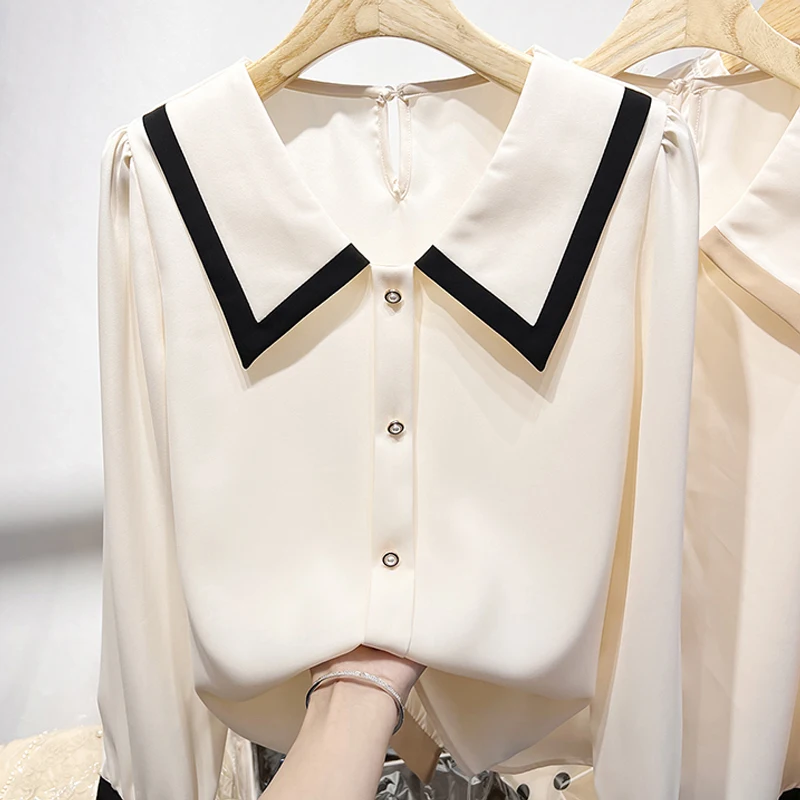 Vintage Shirt Women Elegant Office Ladies Blouses Polo Neck Korean Style Long Sleeve Loose Patchwork Casual Tops Female V54
Vintage Shirt Women Elegant Office Ladies Blouses Polo Neck Korean Style Long Sleeve Loose Patchwork Casual Tops Female V54