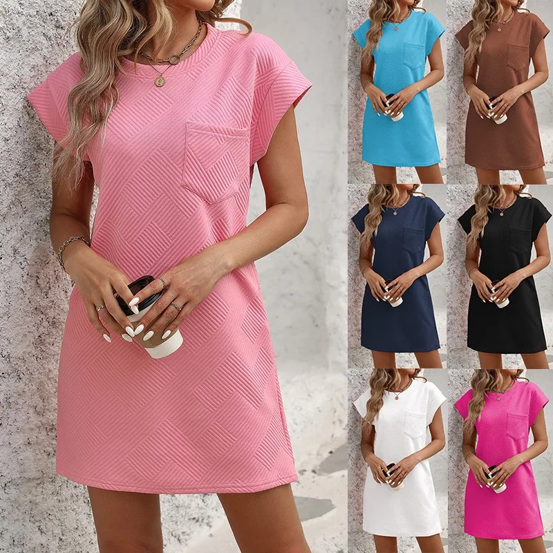 Summer Women's Dress White Cotton Knit Midi Short Sleeve Pocket Dresses Navy Loose Fit Straight Cut Casual Dress Black
Summer Women's Dress White Cotton Knit Midi Short Sleeve Pocket Dresses Navy Loose Fit Straight Cut Casual Dress Black